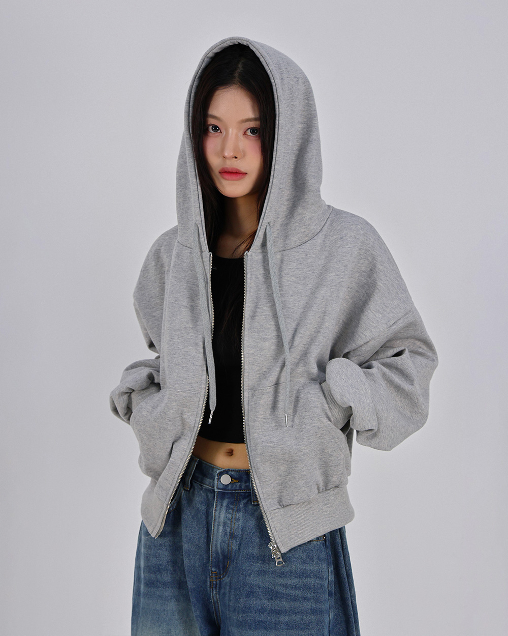 스웨트 크롭 후드 집업_멜란지 상세 이미지 17