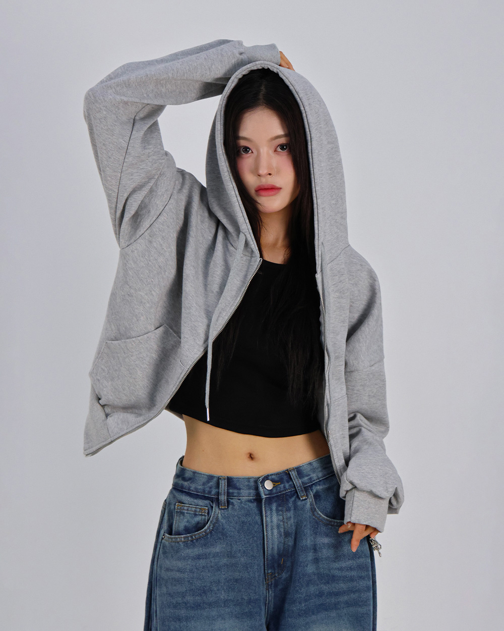 스웨트 크롭 후드 집업_멜란지 상세 이미지 16
