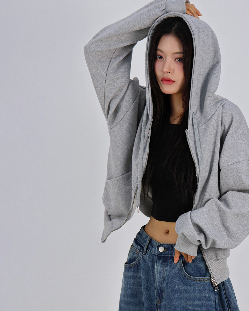 스웨트 크롭 후드 집업_멜란지 상세 이미지 4