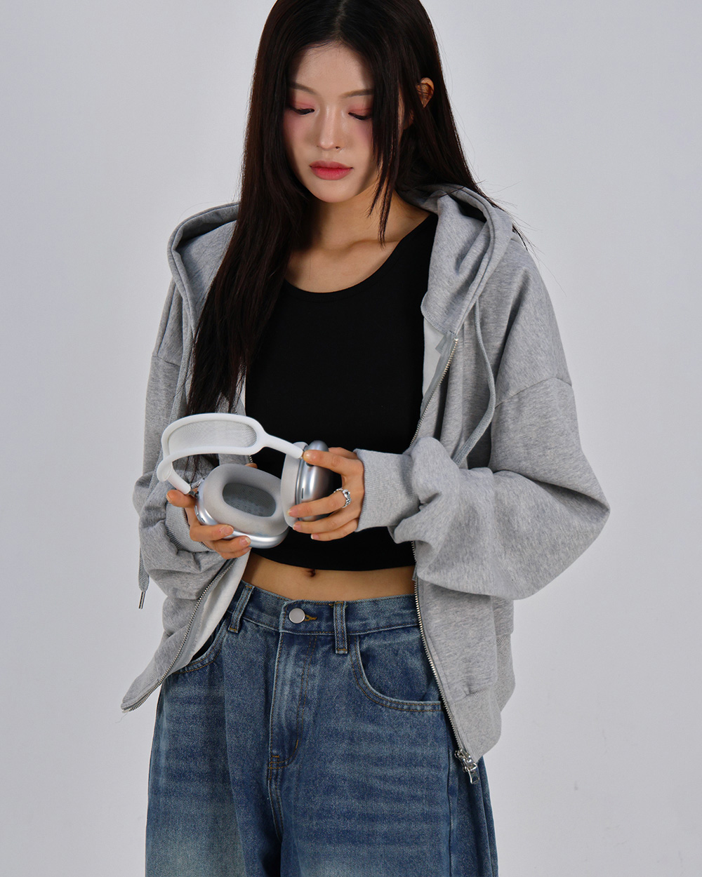 스웨트 크롭 후드 집업_멜란지 상세 이미지 19