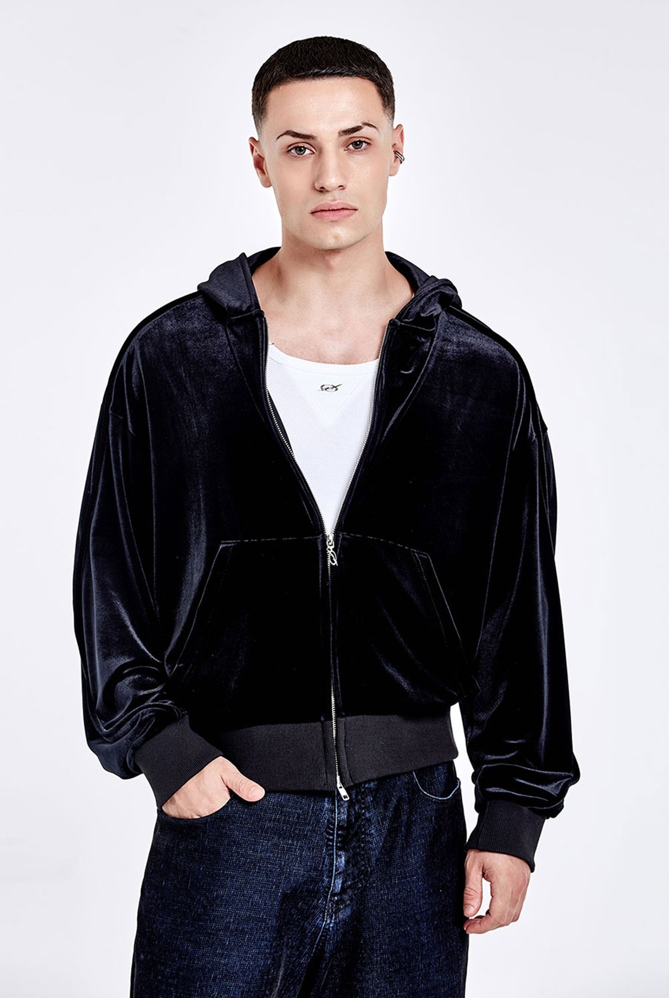 Pigment Dyed Full Zip Hoodie in Faded Black