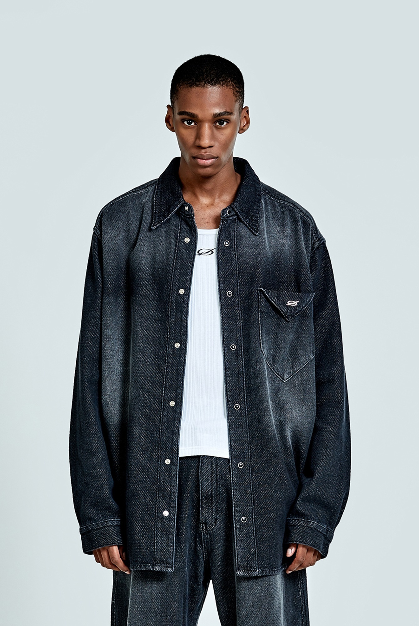 51PERCENT ■ Waffle denim shirt Waffle denim shirt - Black - 51percent