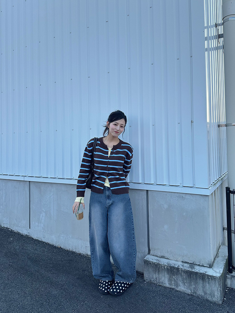 ストライプワイドデニムパンツ - Poft