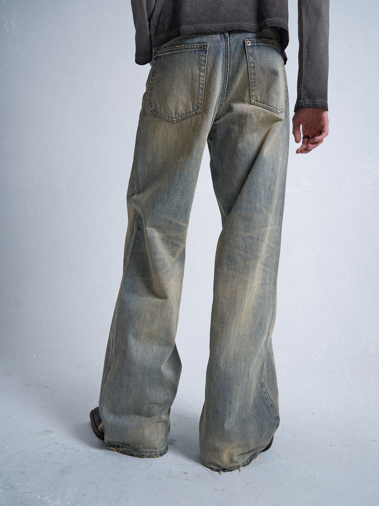 Kirr | mosen Straight Damage Wide Leg Jeans