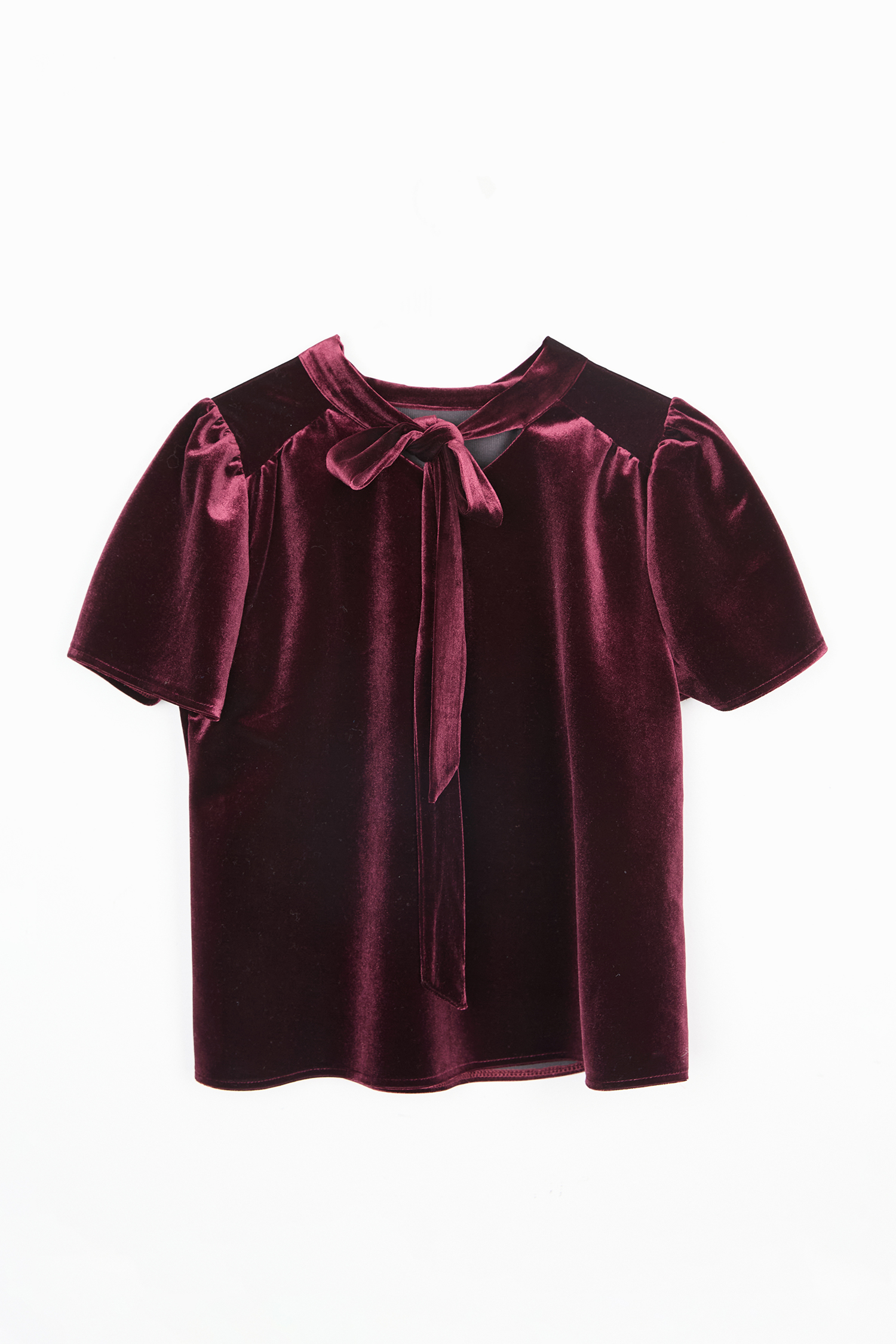 VELVET TIE BLOUSE (BURGUNDY)