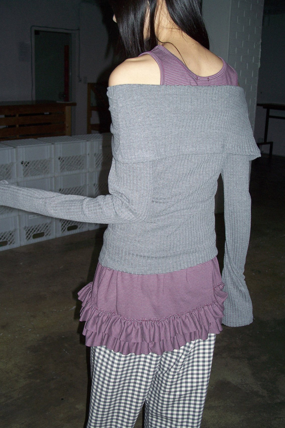 TIGHT STRIPE FRILL DRESS