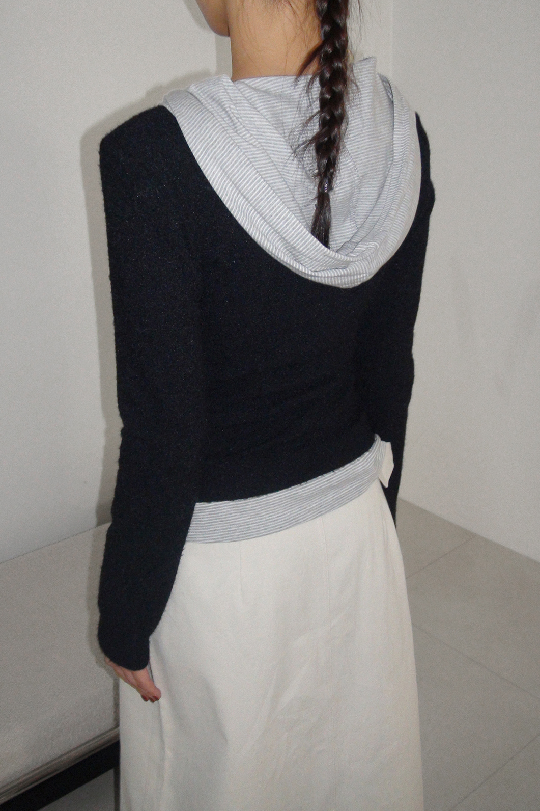 (50%)LAYERED STRIPE HOODIE