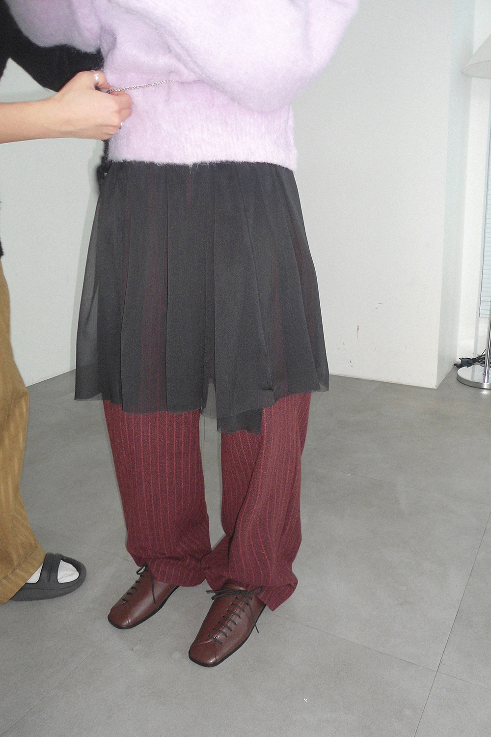 SHEER PLEATS LAYERED SKIRT