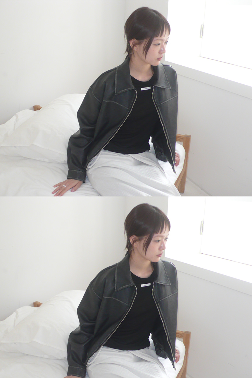 SECTION CROPPED LEATHER JACKET