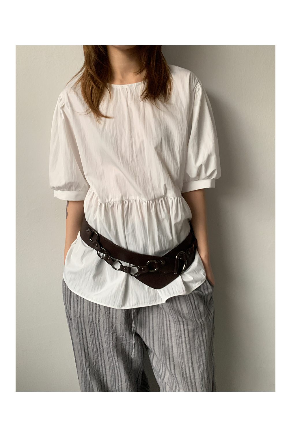 PUFF SHIRRING HALF BLOUSE