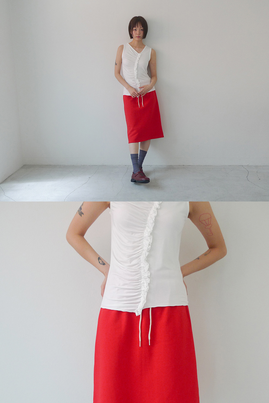 FRILL SHIRRING SLEEVELESS