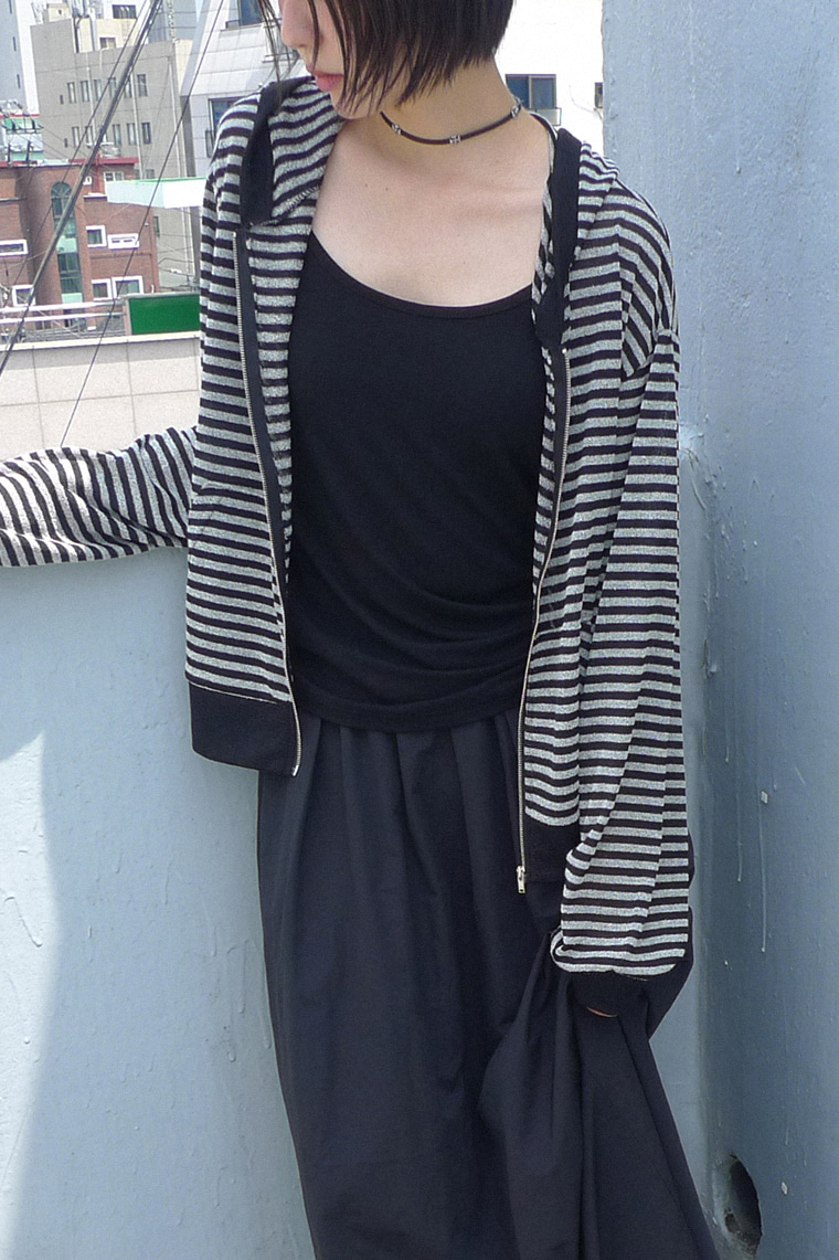 BOUCLE STRIPE HOOD ZIP-UP