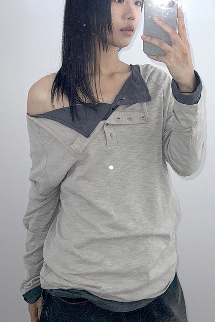 SLUB HENLEY-NECK TEE