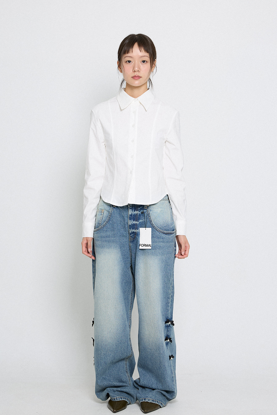 라인 크롭 셔츠