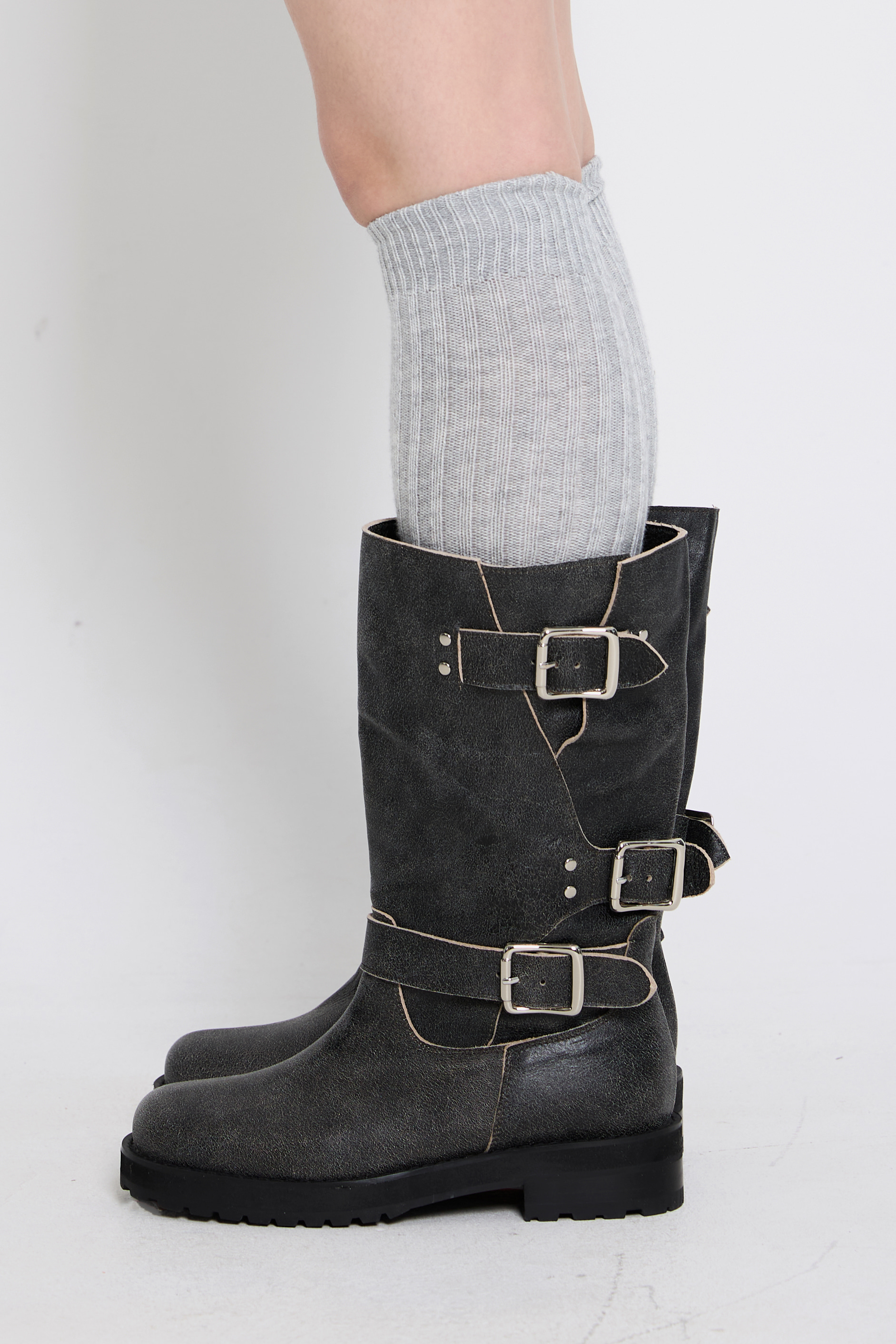 COWHIDE VINTAGE BUCKLE BOOTS