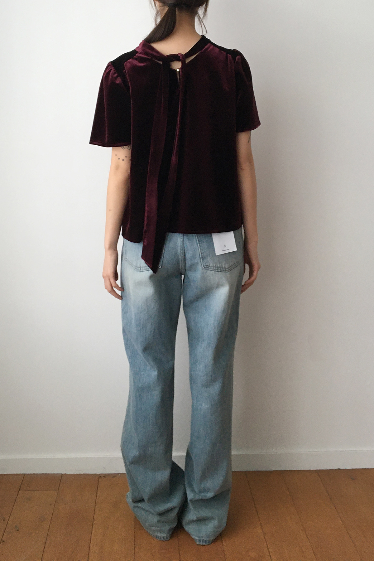 VELVET TIE BLOUSE (BURGUNDY)