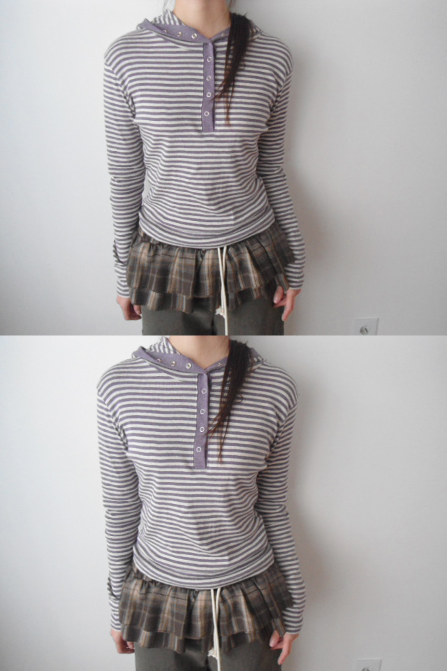 STRIPED SNAP HOODIE TEE