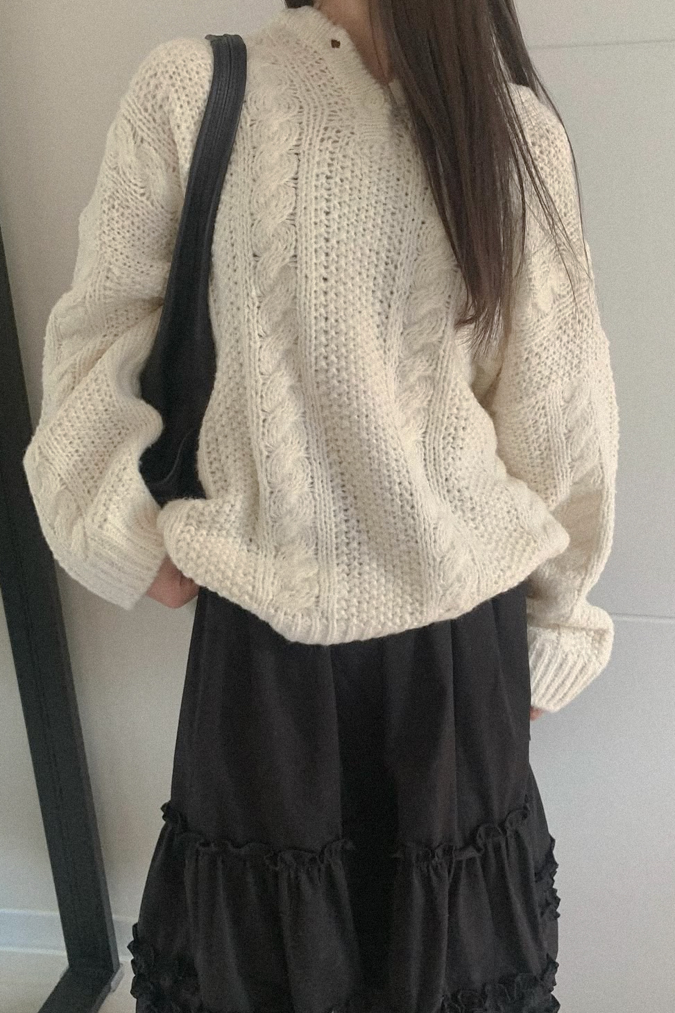 CABLE BUTTON-UP HOODED KNIT