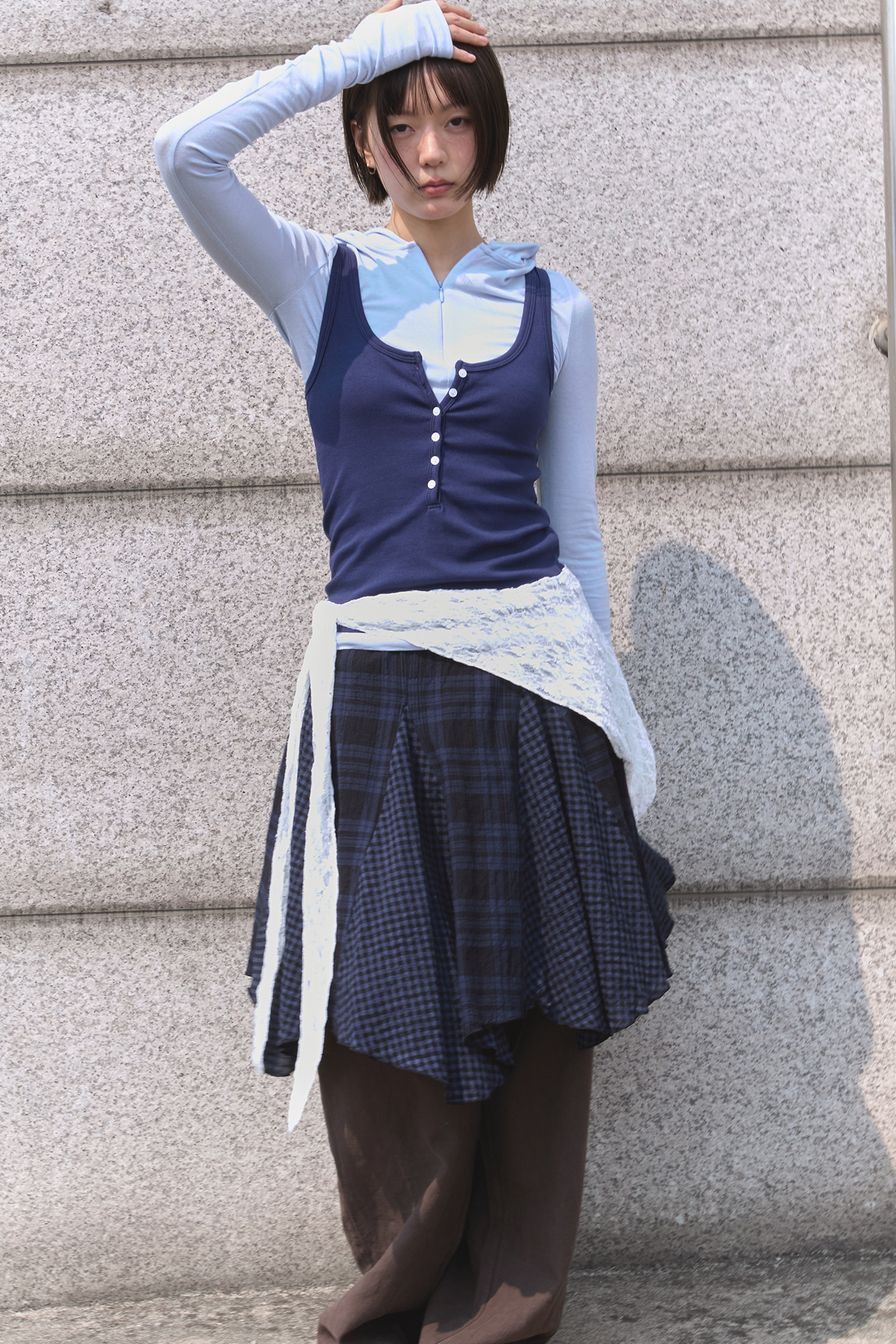 VINTAGE MIXED CHECK SKIRT