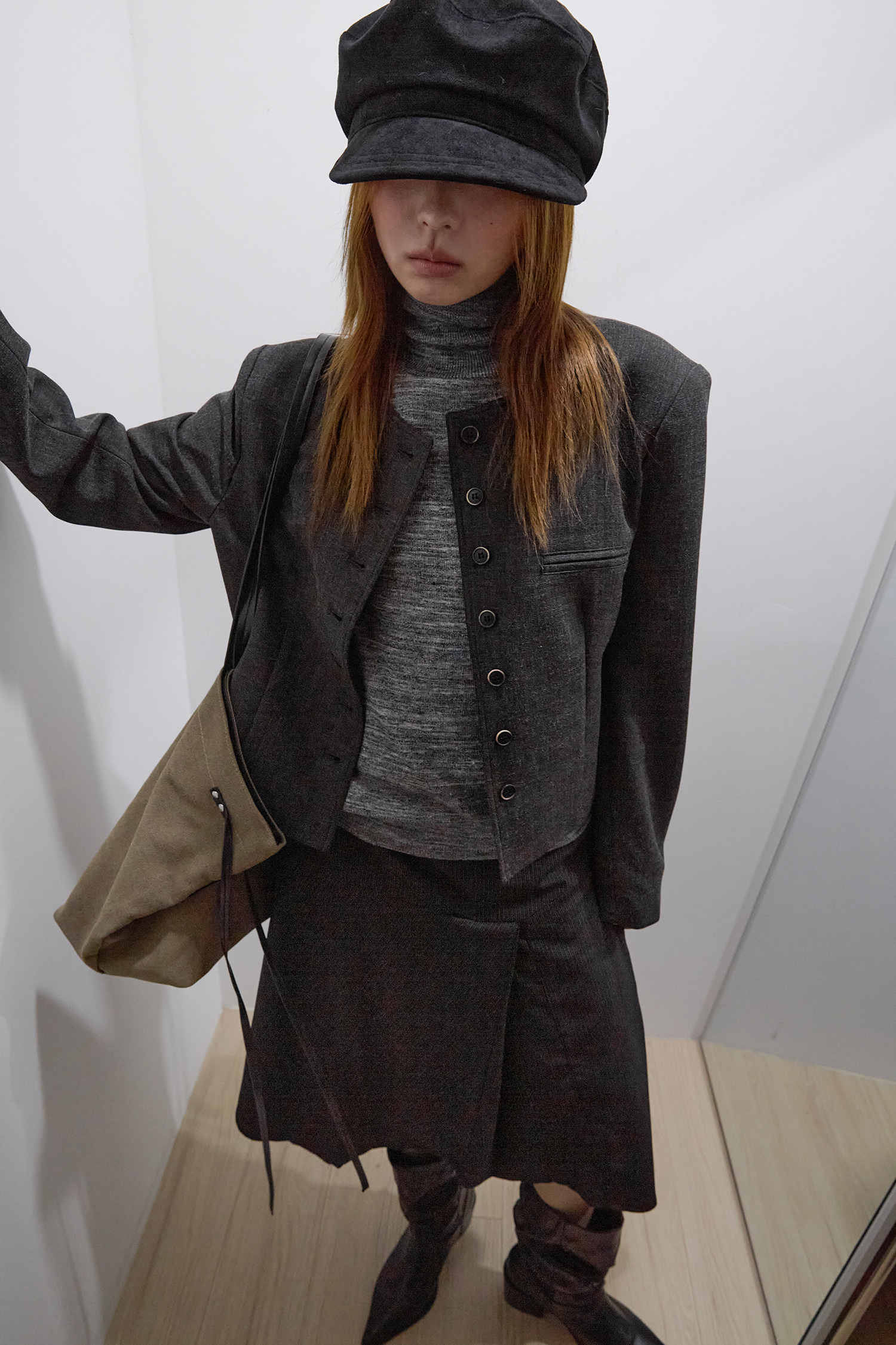 BUTTON HERRINGBONE JACKET