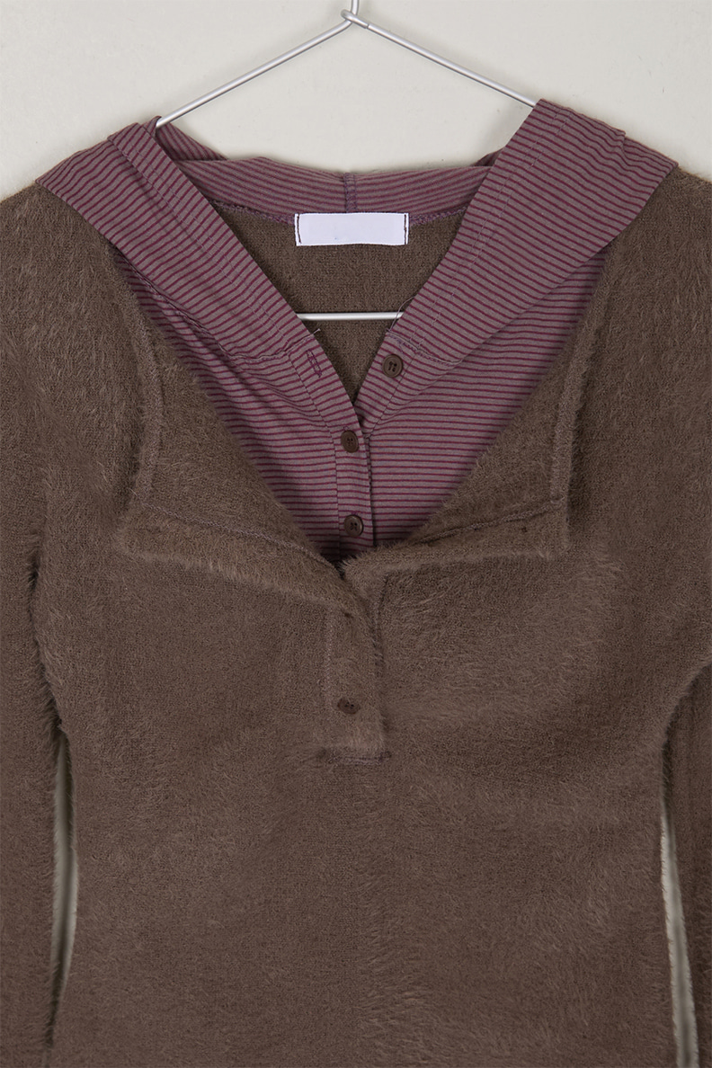 (50%)LAYERED STRIPE HOODIE