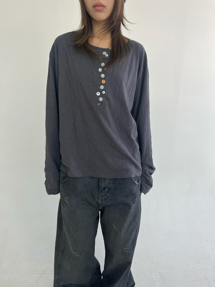 BERGWERK SEOUL VINTAGE BUTTON SLEEVEアイボリ 베르크 서울 | VINTAGE BUTTON SLEEVE 빈티지 코튼 티셔츠