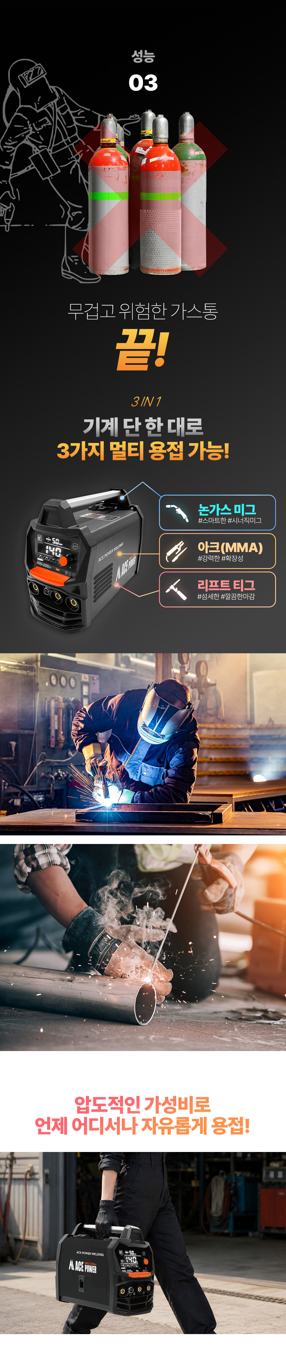 에이스파워 디지털 논가스 인버터 멀티 용접기