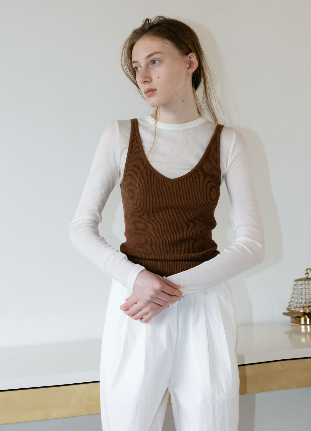 22TH / Wool Silk T-shirt - Ivory - pebblem