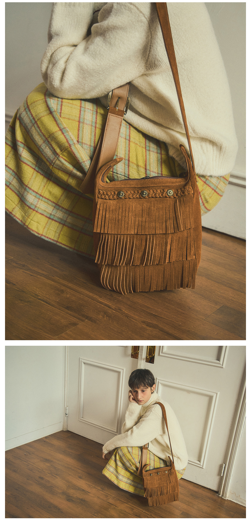 韓国商品/OURNOSTALGIA western real suede bag western real suede bag_Camel