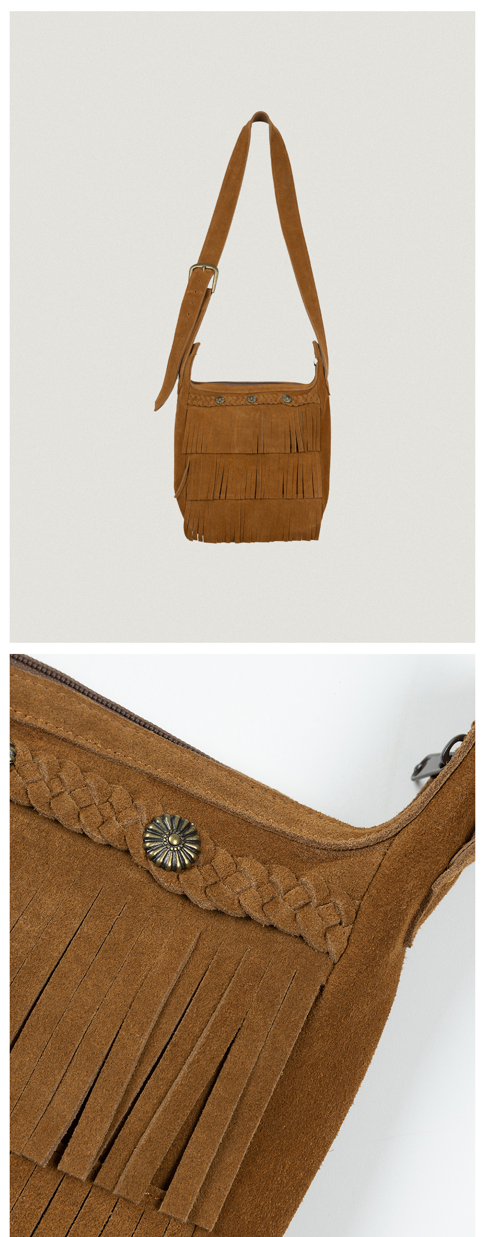 韓国商品/OURNOSTALGIA western real suede bag western real suede bag_Camel