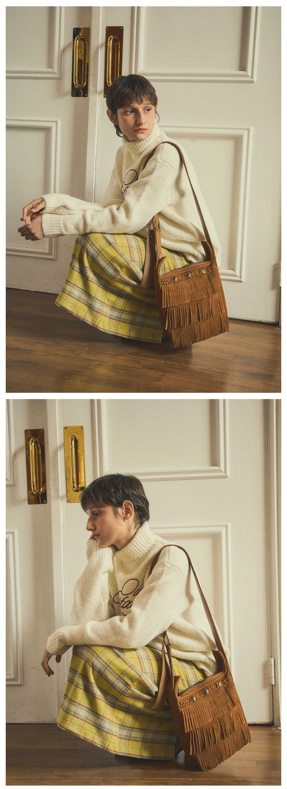 韓国商品/OURNOSTALGIA western real suede bag western real suede bag_Camel