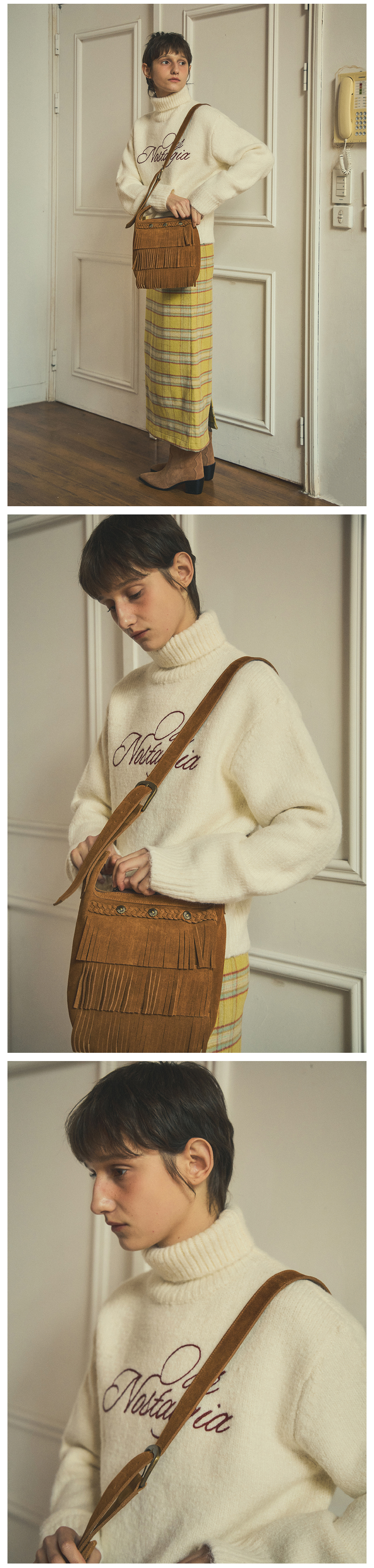 韓国商品/OURNOSTALGIA western real suede bag western real suede bag_Camel