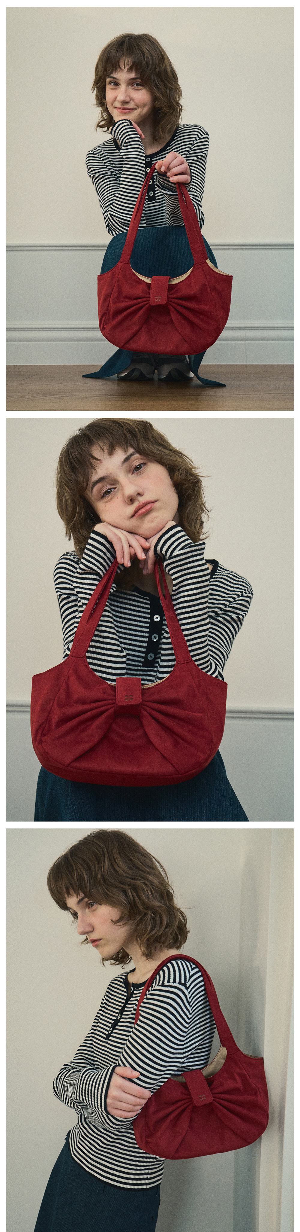 Suede ribbon loopie bag_Red(OC25-ACC01) - OURNOSTALGIA