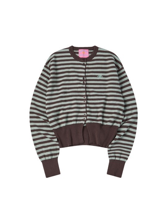 W BUTTON STRIPE CARDIGAN [BROWN]