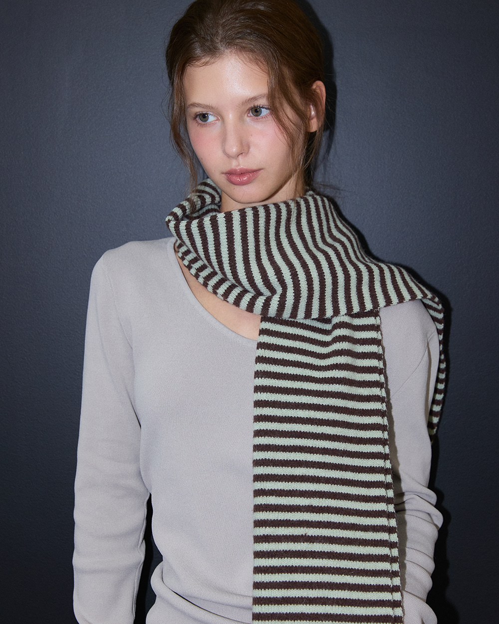 스트라이프 니트 머플러 (mint choco)