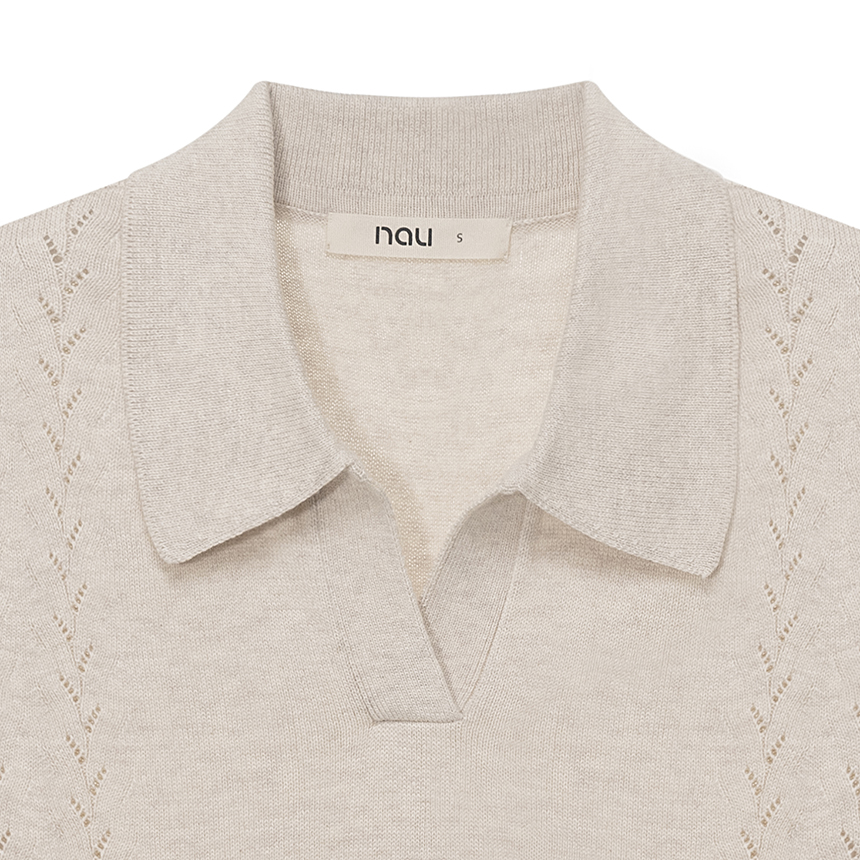 【BAON】[unisex] Gopheo Linen Net Collar Short Sleeve Knit Short Sleeve Knit – 100% Capri