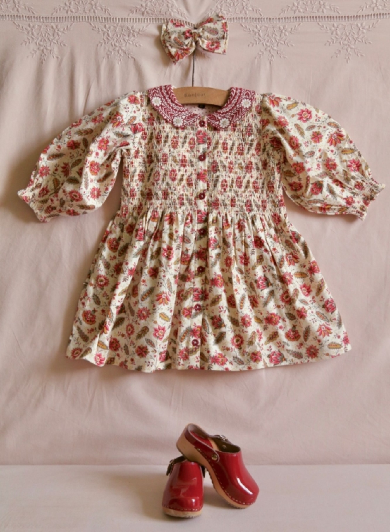 美品24S Bonjour diary TUNIQUE handsmock 6y Bonjour Diary Handsmock Dress (Autumnal Green Flowers