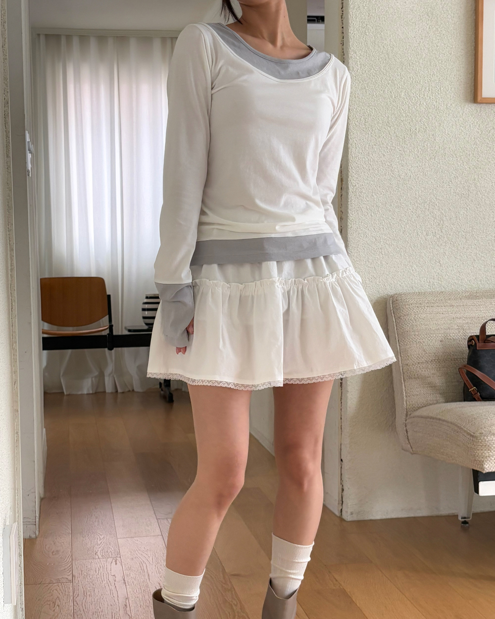 물결 레이스 스커트 (ivory,black) 상세 이미지 55