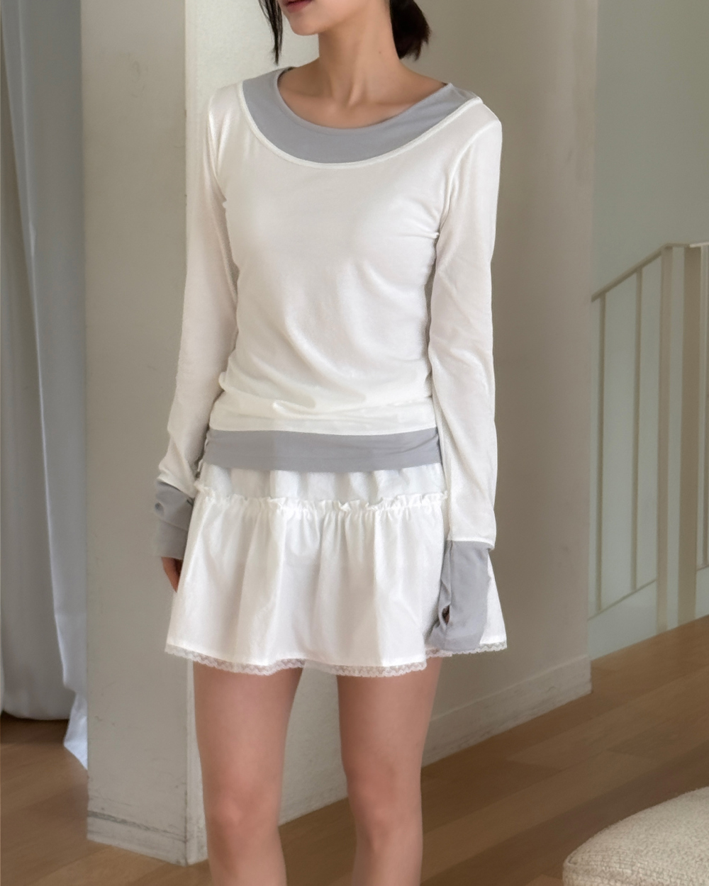 물결 레이스 스커트 (ivory,black) 상세 이미지 44