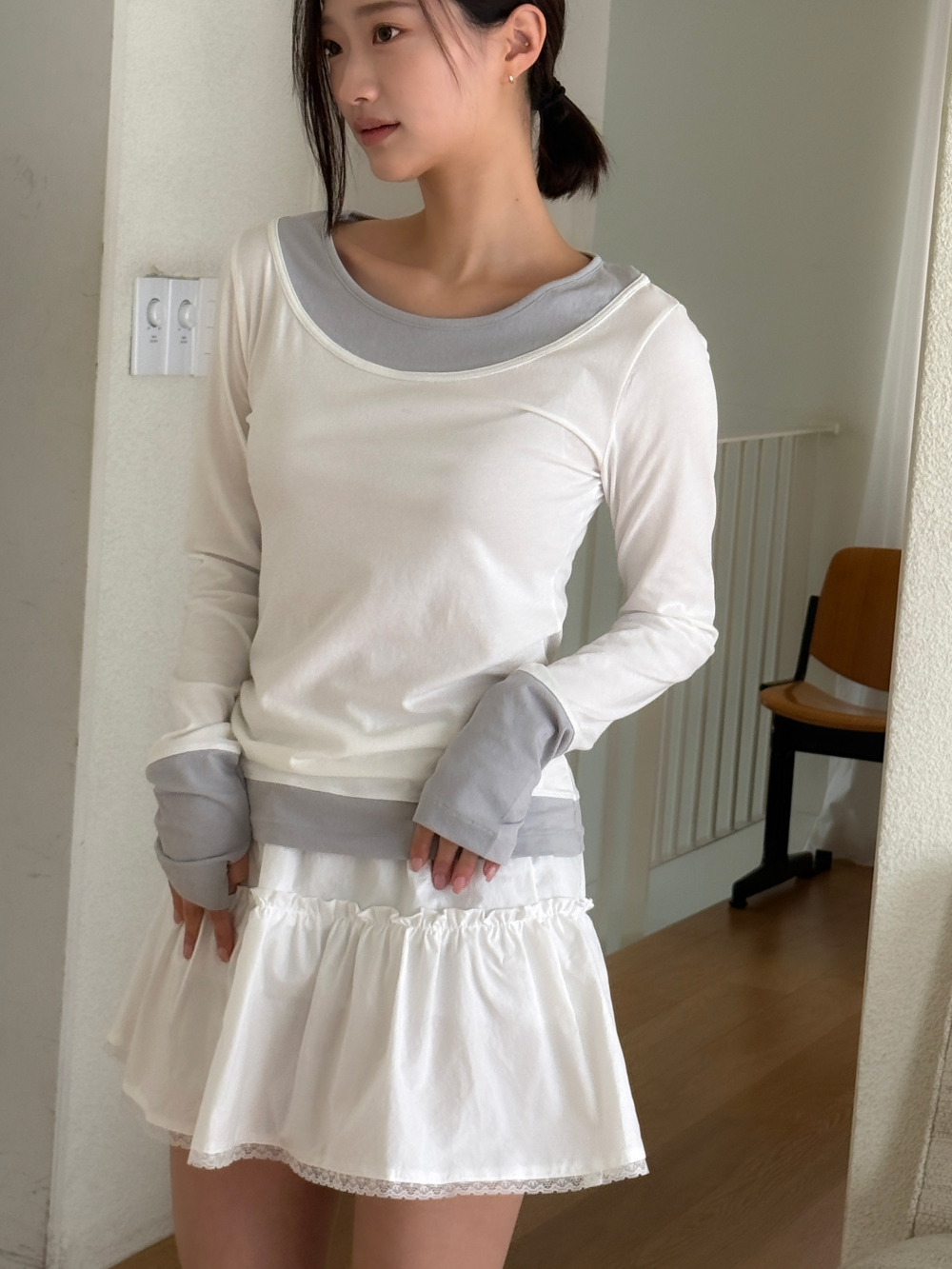 물결 레이스 스커트 (ivory,black) 상세 이미지 46