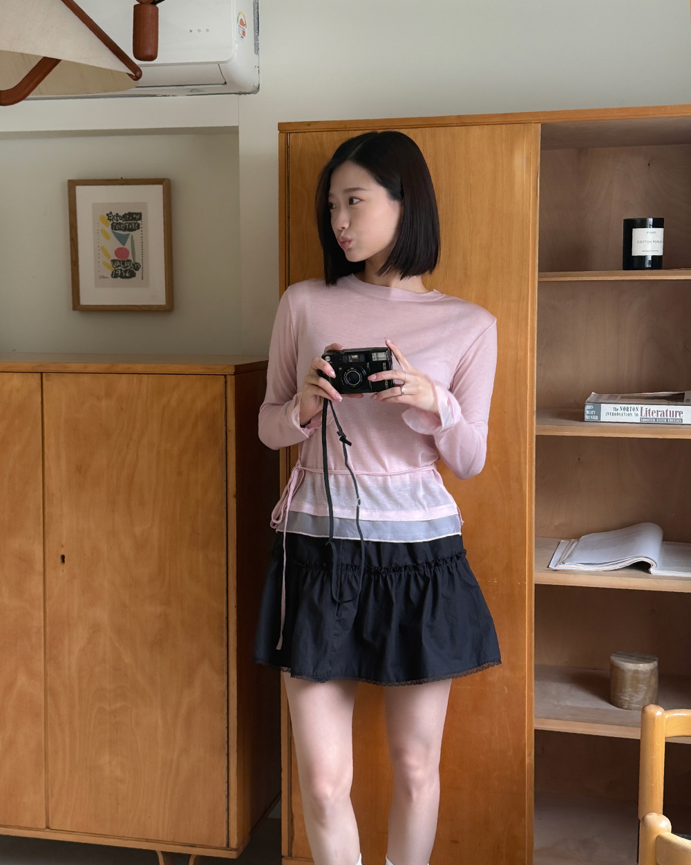 물결 레이스 스커트 (ivory,black) 상세 이미지 1
