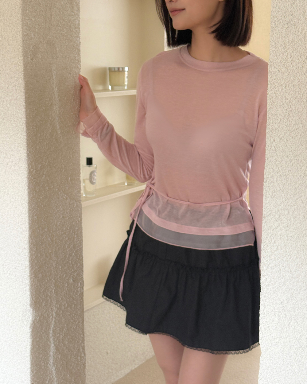 물결 레이스 스커트 (ivory,black) 상세 이미지 7