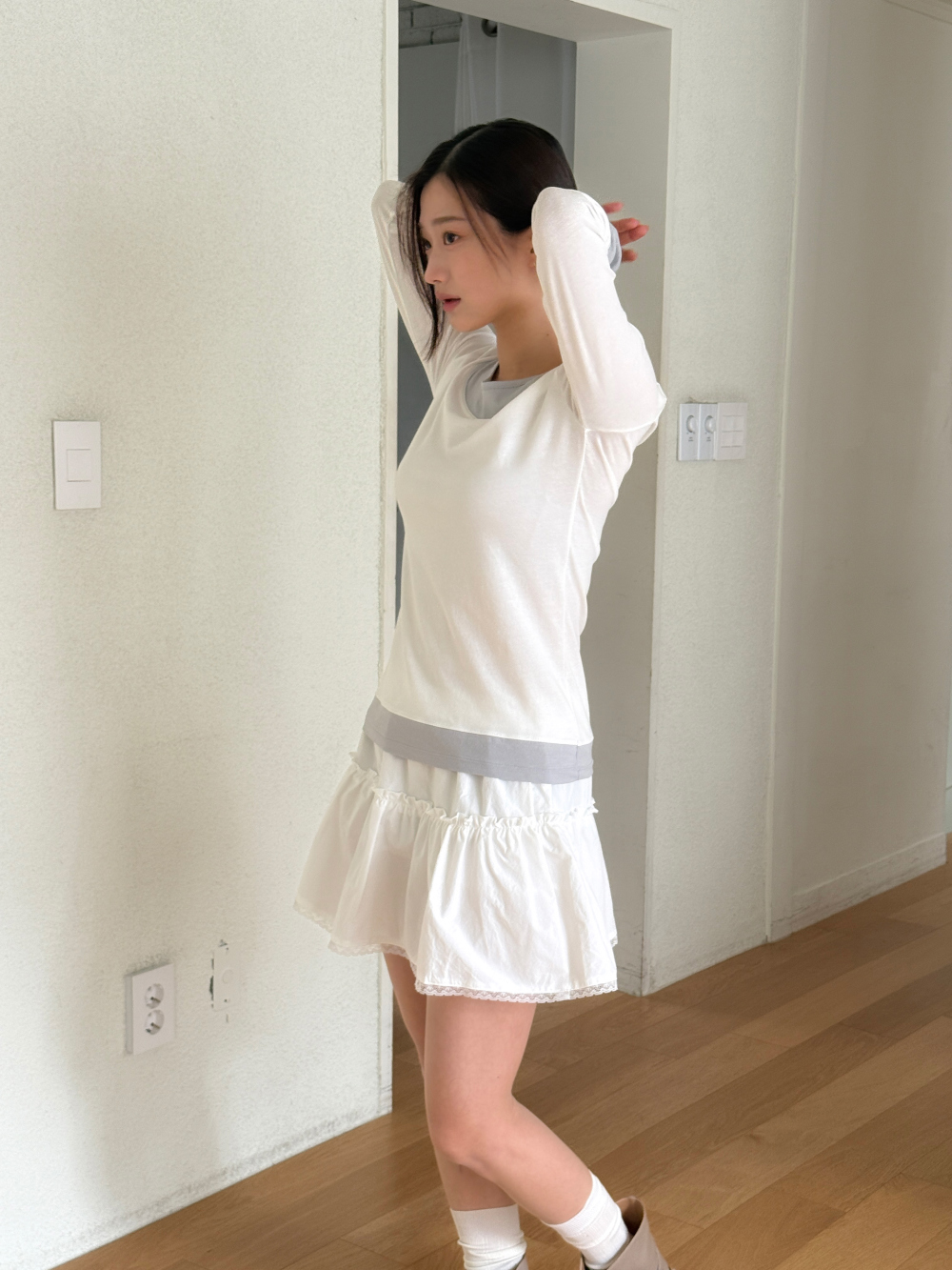 물결 레이스 스커트 (ivory,black) 상세 이미지 43