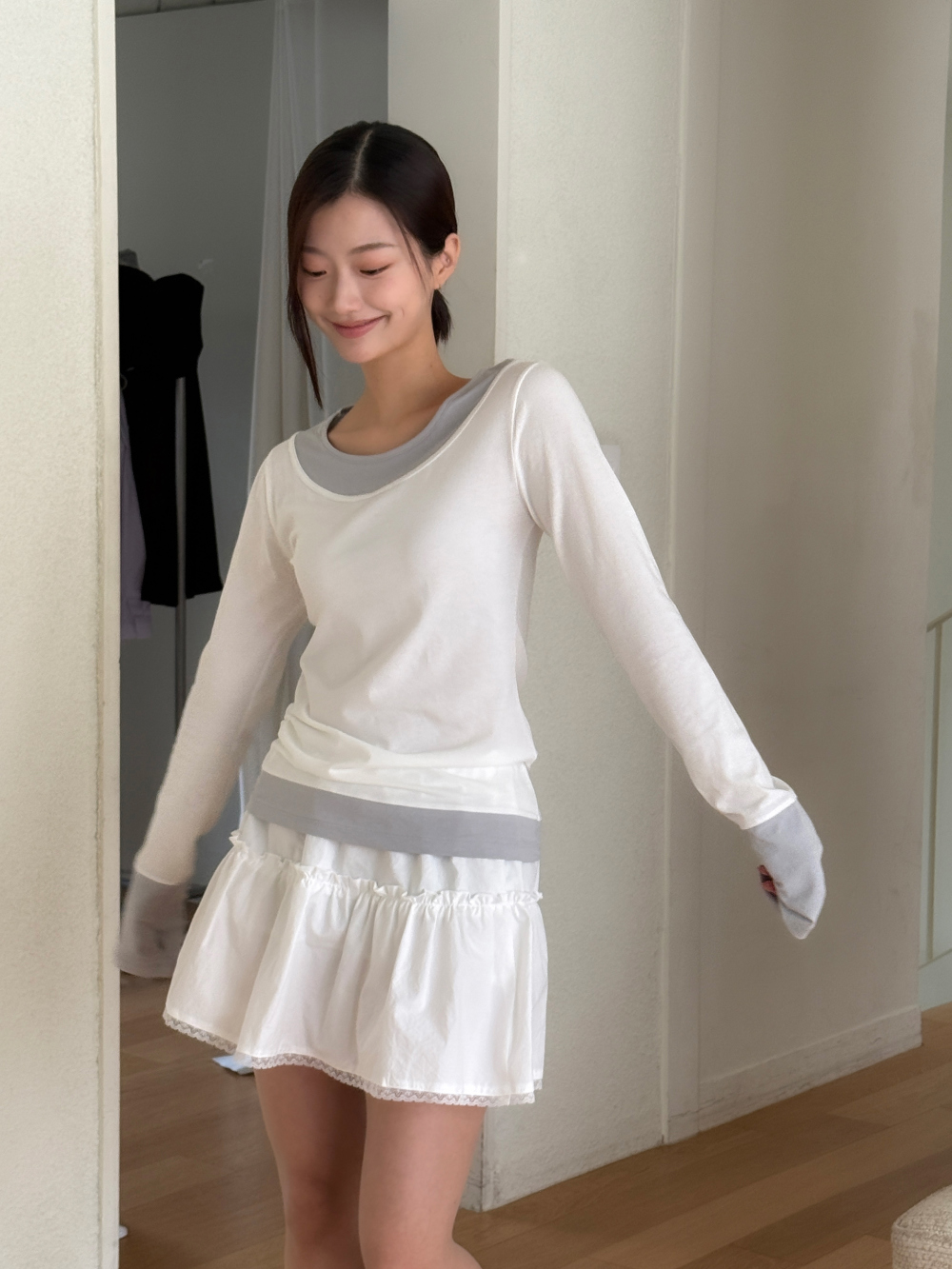 물결 레이스 스커트 (ivory,black) 상세 이미지 45