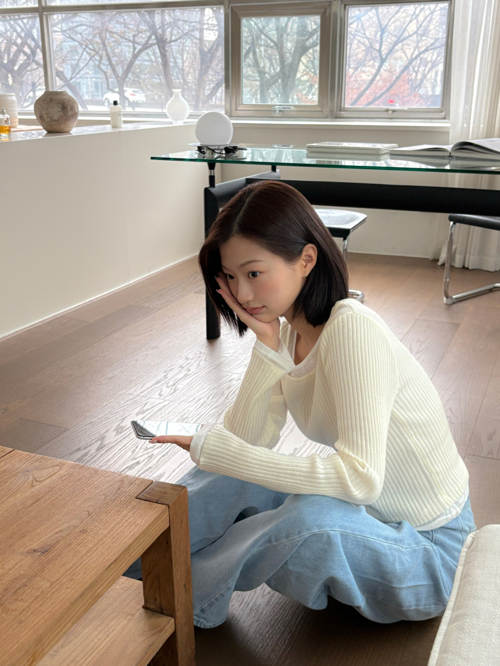 [1500장/컬러추가](여리핏/봄신상)마카롱 레이어드 크림 니트 (ivory,gray,black) 상세 이미지 24