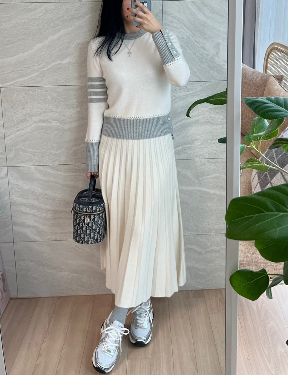 Two-tone cashmere knit (ivory)