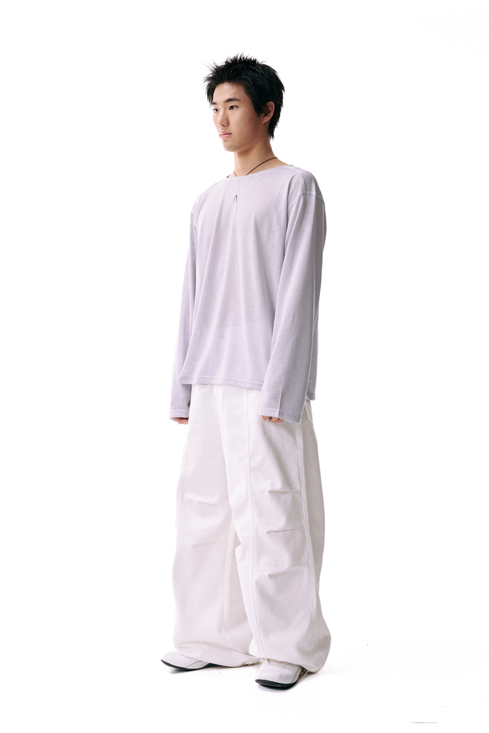 パンツ AAKAM Knee Pin-tuck Printed Denim Pants Knee Pin-tuck Printed Denim Pants (White) - AAKAM