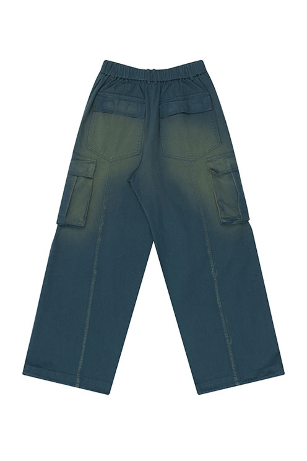 Knee Pin-tuck Wide Cargo Pants (Washed Blue) | AAKAM