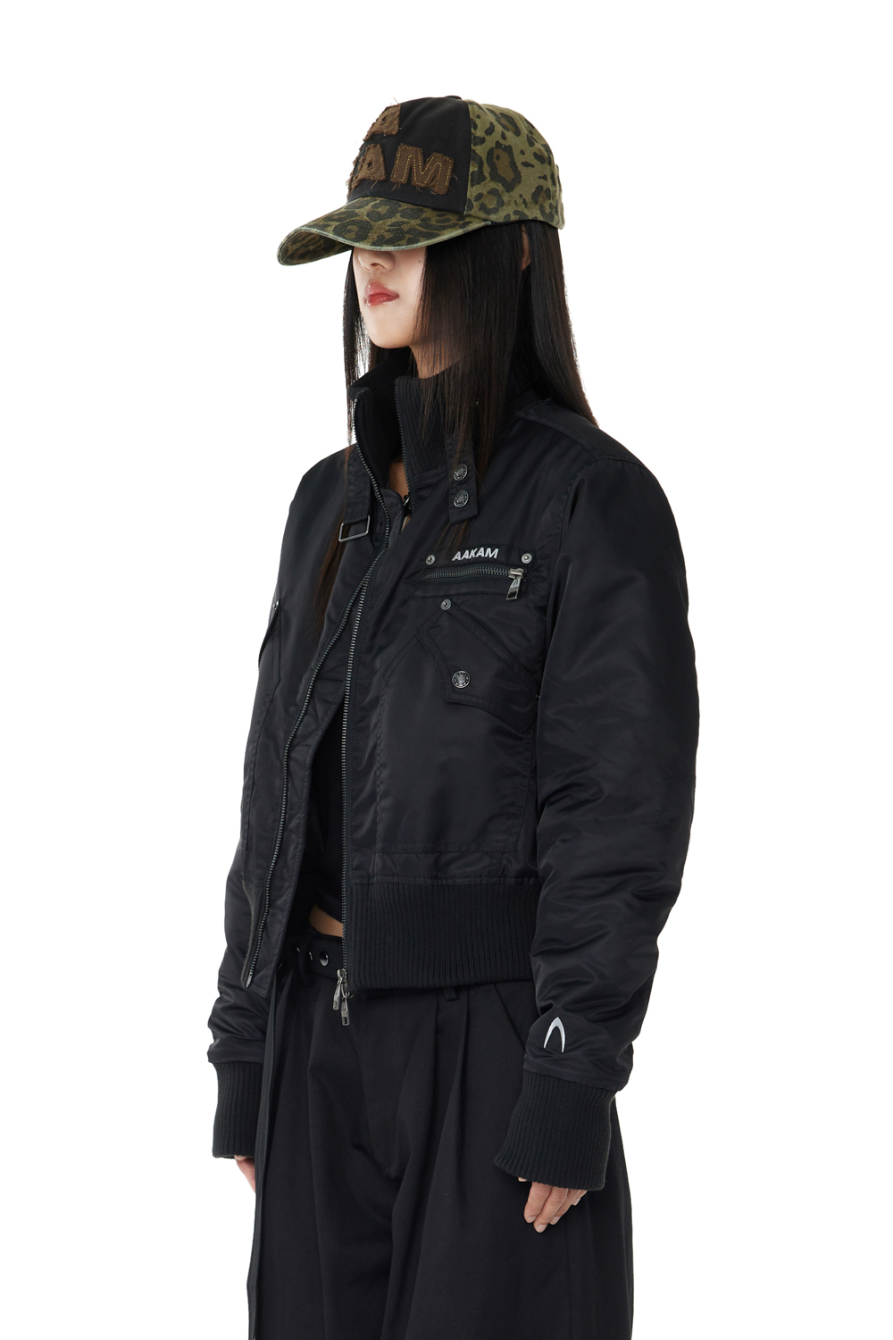 High-Neck Bomber Jacket (Black) - AAKAM