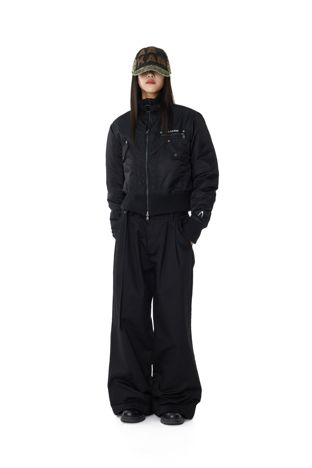 High-Neck Bomber Jacket (Black) - AAKAM